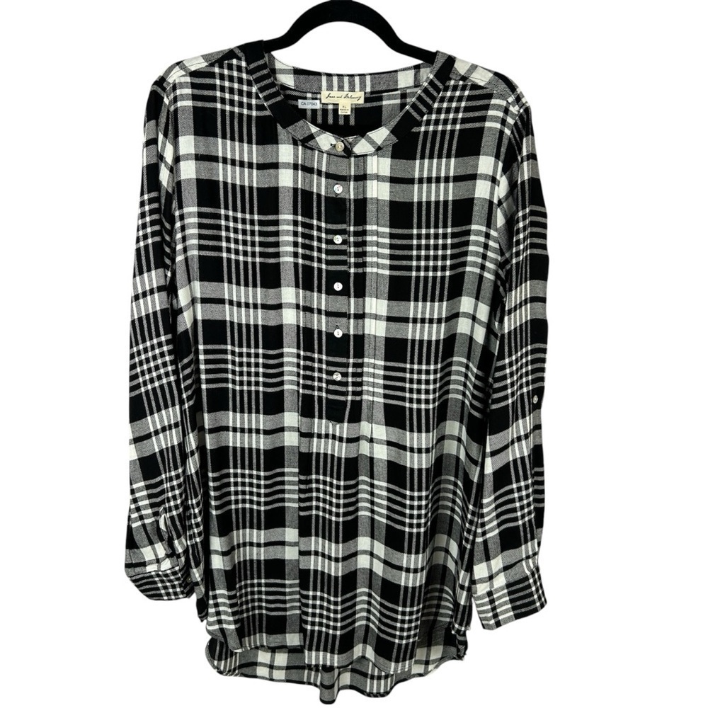 Jane and Delancey Casual Plaid Long Sleeve Popover Tunic Top XL Black White